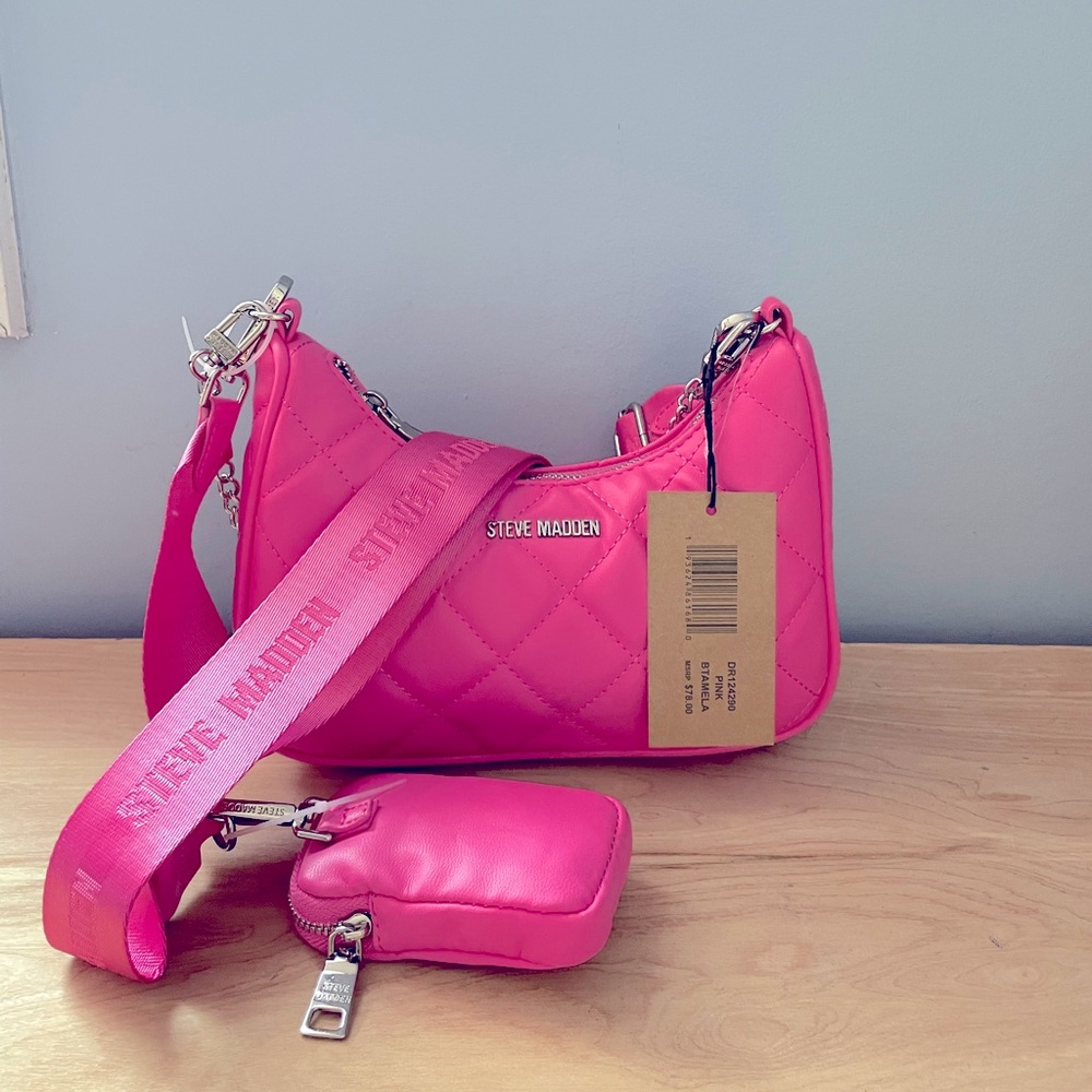 NWT Steve Madden Pink Quilt Btamela Bag w. Air Pod Case